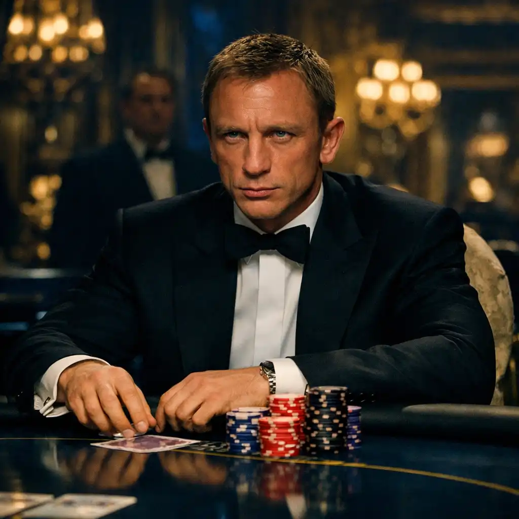 Kadr z filmu Casino Royale – James Bond przy stole do pokera