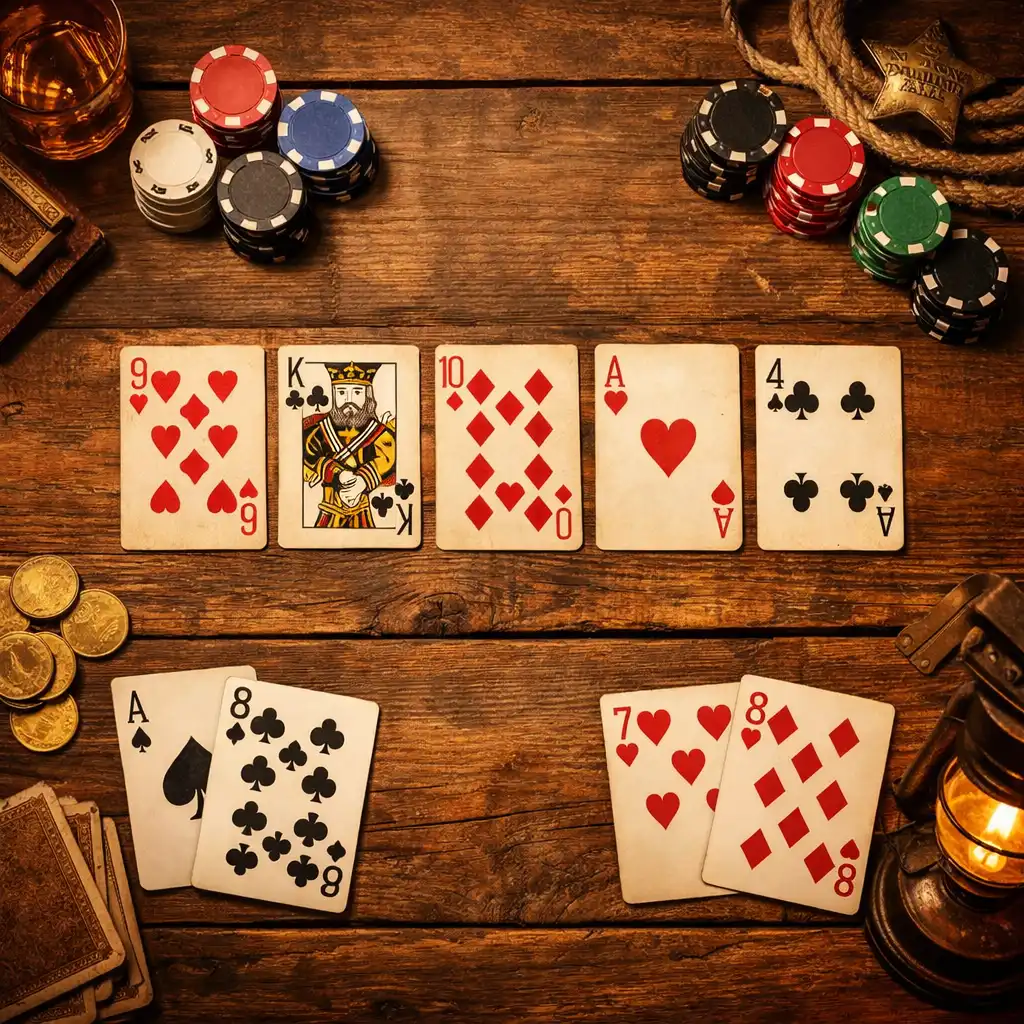 Stół pokerowy z kartami i żetonami